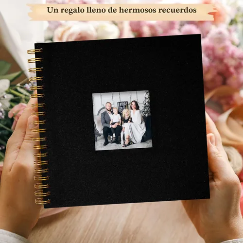 Miniatura 6 de Álbum de recortes de fotos, cubierta de lino, 8 x 8 pulgadas, tapa dura, libro de recuerdos de papel kraft blanco, para viajes, bodas, libro de Negro