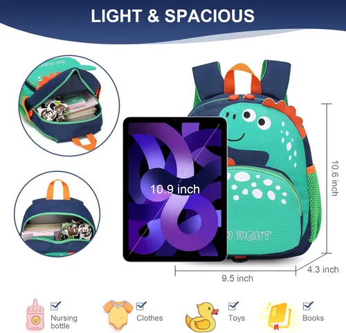 Miniatura 7 de Mochila pequeña para niñas y niños, mochila para perschool con correa para el pecho, dibujos animados 3D, Dinosaurio, Linda mini mochila para niñas
