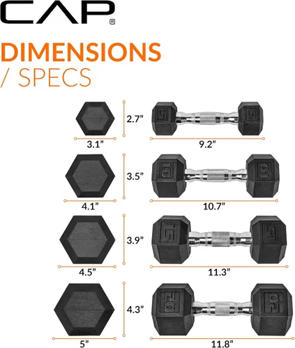 Miniatura 6 de CAP Juego de mancuernas hexagonales con revestimiento de goma con estante de almacenamiento, opciones de 100 a 210 libras, almacenamiento compacto