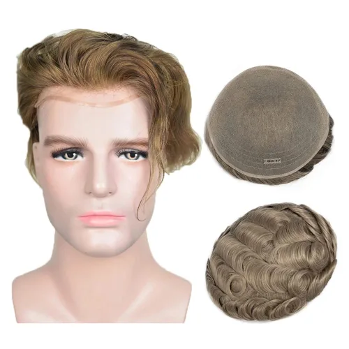 Tupé para hombre 100% cabello humano real europeo de 8 x 10 pulgadas, gorra base súper suave y transpirable, encaje francés completo de densidad #17