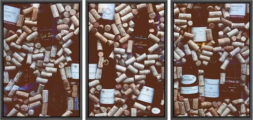 wall26 Lienzo enmarcado para pared, juego de arte vintage de collage de botellas de vino, bebidas y cócteles, fotografía de comida, realismo,