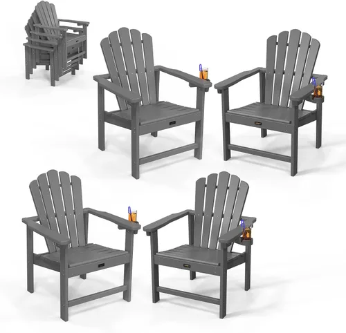 Miniatura 10 de VINGLI Silla Adirondack plegable de plástico con soporte para tazas, material HDPE 100% reciclable, cómoda capacidad de peso de 380 libras