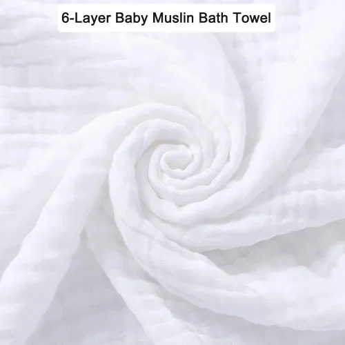 Miniatura 4 de Aablexema Juego de 2 mantas de muselina para bebé, 6 capas de 43 x 43 pulgadas, toallas de baño para recién nacidos, para niños y niñas (blanco)