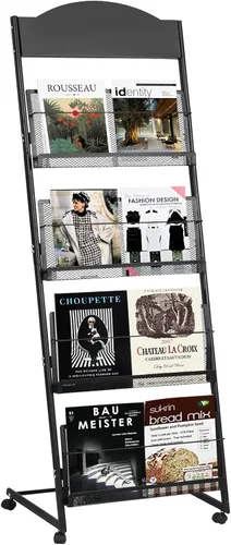 Miniatura 14 de 4-Tier Magazine Stand, 24.8'' Wide Iron Brochure Holder, Metal Newspaper & Literature Display Rack for Office, Waiting Room, Lobby, Classroom &