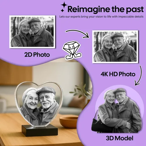 Miniatura 7 de Monume Corazón de cristal 3D (pequeño) – Foto de cristal personalizada grabada con láser hecha de vidrio transparente – Regalos fotográficos Estándar