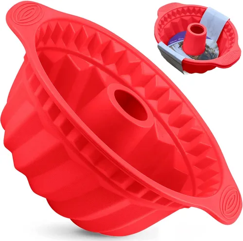 Miniatura 15 de Kenond Moldes para Pasteles de Silicona de 9.5 Pulgadas, Molde para Pastel Acanalado Antiadherente con Mango Resistente, Moldes para Hornear Rosa