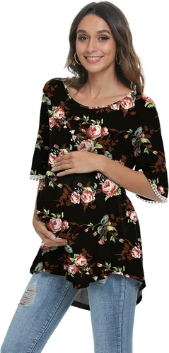 Miniatura 2 de Xpenyo Camisetas de maternidad con mangas acampanadas de encaje, camisetas tipo túnica de embarazo