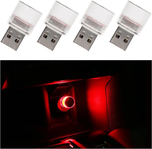 Miniatura 7 de 4 luces LED USB para el interior del automóvil, con interfaz automotriz USB enchufable, lámparas nocturnas de carga, mini luz LED