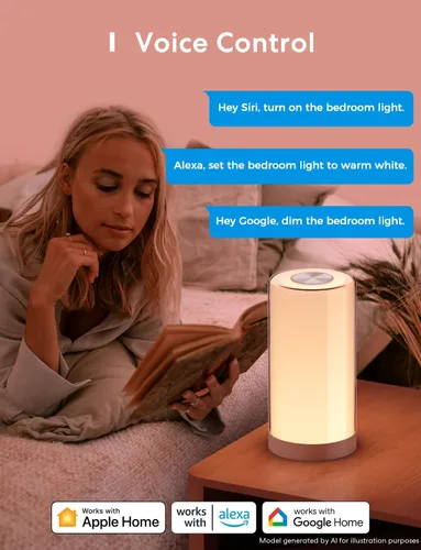 Miniatura 2 de meross Lámpara de mesa inteligente, lámpara de noche, compatible con Apple HomeKit, Siri, Amazon Alexa y SmartThings, blanco sintonizable