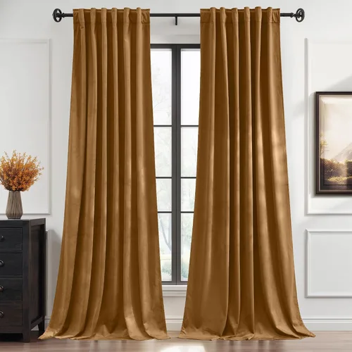 Miniatura 10 de StangH Cortinas de terciopelo rojo con pestaña trasera y cinturón de gancho, cortinas de privacidad con aislamiento térmico, decoración navideña