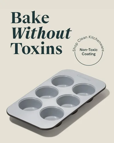 Miniatura 2 de Caraway Molde antiadherente de cerámica para muffins de 6 tazas Dúo – No tóxico, sin PTFE ni PFOA, apto para horno, núcleo de acero aluminizado