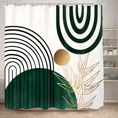 Miniatura 19 de KOMLLEX Cortina de ducha abstracta bohemia para decoración de baño, 60 pulgadas de ancho x 72 pulgadas de alto, cortina de ducha verde, hojas