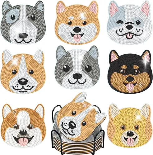 Miniatura 20 de 6 piezas de posavasos de pintura de diamante Posavasos de arte de diamante Pintura de arte de diamante de trasero de animal Regalo de arte