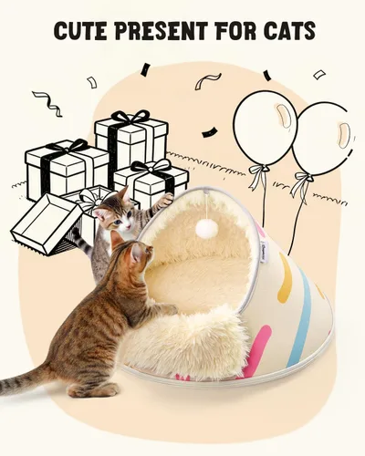 Miniatura 8 de BurgeonNest Cueva redonda de 20 pulgadas para gatos, casa cerrada con capucha para mascotas para gatitos de interior, carcasa de EVA anticolapso