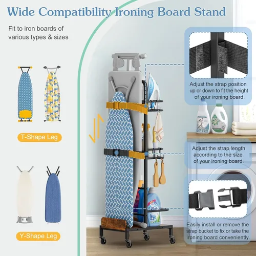 Miniatura 3 de Soporte para tabla de planchar, soporte para plancha y tabla de planchar sin montaje en la pared, carrito de organización y almacenamiento