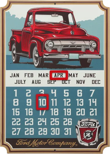Calendario de camión Ford – Letrero de metal en relieve vintage para Ford con imanes para garaje, tienda o cueva de hombre