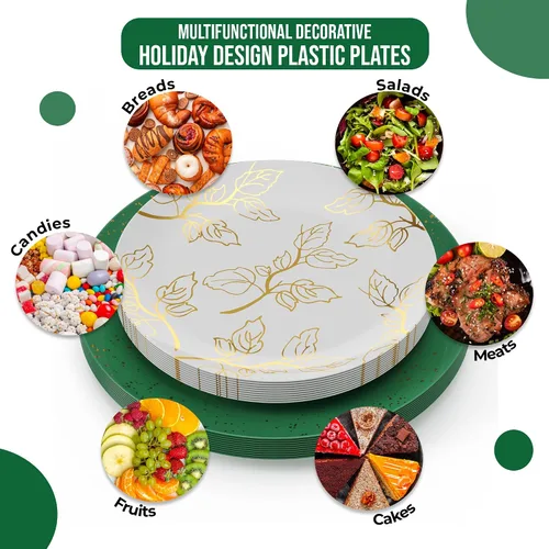 Miniatura 3 de Trendables Platos de Navidad desechables 100 piezas de vajilla navideña, juego de platos de plástico de Navidad incluye: 20 platos llanos de 10