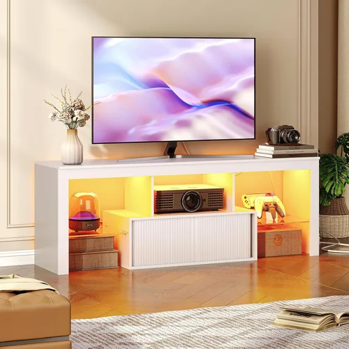 Miniatura 10 de CHOEZON Soporte de TV con toma de corriente, mueble de TV moderno para televisores de 55 pulgadas y 60 pulgadas, consola de TV multimedia con tira