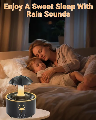 Miniatura 3 de Humidificador estético 2 en 1 difusor de aceite con gota de lluvia giratoria y 7 luces LED de estado de ánimo, humidificador de niebla fría