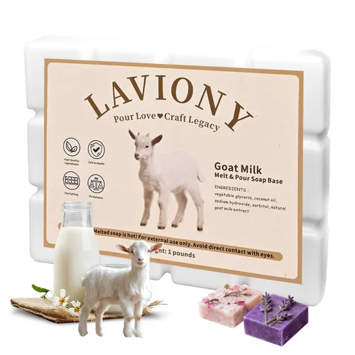 Base de jabón de leche de cabra LAVIONY - Base de jabón para derretir y verter hidratante para elaboración artesanal y regalos, precortada,
