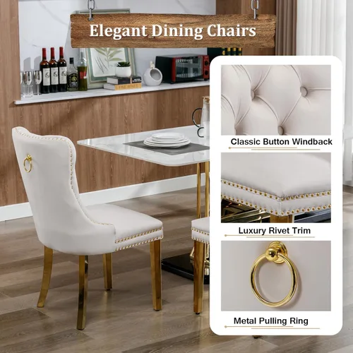 Miniatura 6 de Juego de mesa de comedor de mármol de 5 piezas para 4, mesa de cocina de lujo de 68 pulgadas de mármol negro dorado con 4 sillas tapizadas