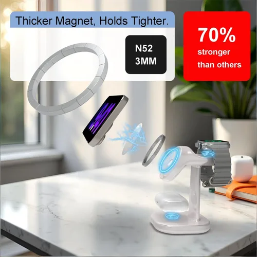 Miniatura 4 de Estación de carga inalámbrica 3 en 1 para soporte de cargador Magsafe, cargador magnético de teléfono para iPhone, Apple Watch, para Airpods