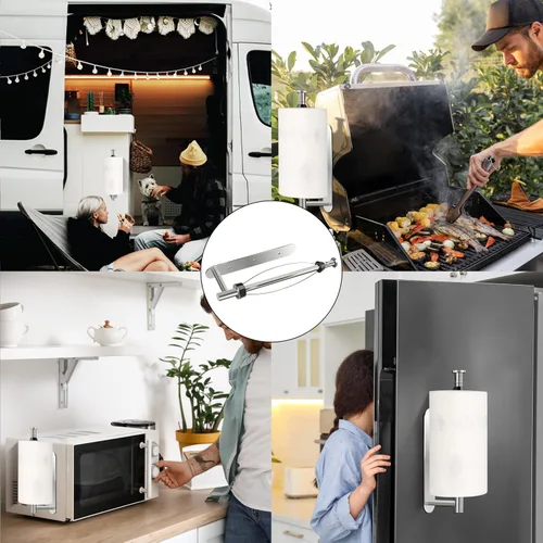 Miniatura 6 de KIHOGEM Soporte magnético para toallas de papel, operable con una mano, soporte de pared con fuerte respaldo magnético y autoadhesivo para cocina