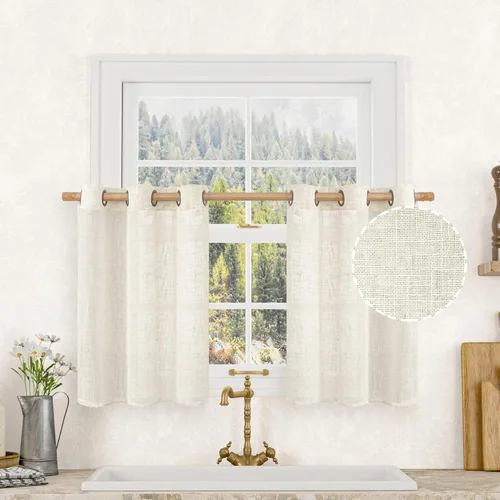 Miniatura 86 de LAMIT Cortinas de lino sintético para dormitorio, paneles filtrantes de luz, cortinas de lino con protección de privacidad con ojales para ventanas