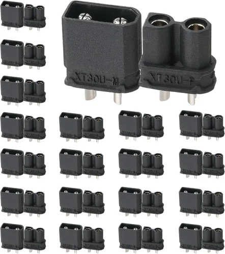 Miniatura 10 de ELFCULB 10 conectores hembra Amass XT30 (2+2), conectores de batería Drone FPV Lipo, chapados en oro para robots RC UAV (negro)