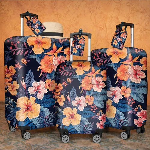 Miniatura 2 de JYCUHTCL Funda de equipaje prémium para maleta con etiqueta C de equipaje adicional, Flor-A, Cubierta de equipaje con etiqueta de equipaje