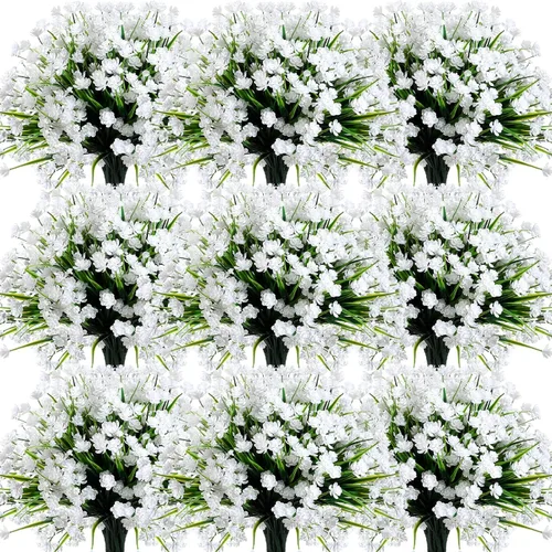 Miniatura 8 de Hoteam 40 paquetes de flores artificiales para exteriores, resistentes a los rayos UV, plantas de exterior sintéticas, plantas de plástico falsas