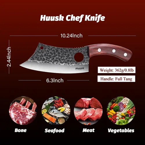 Miniatura 9 de Huusk Cuchillos coleccionables Cuchillo de chef y cuchillo de carne con funda de cuero y caja de regalo..