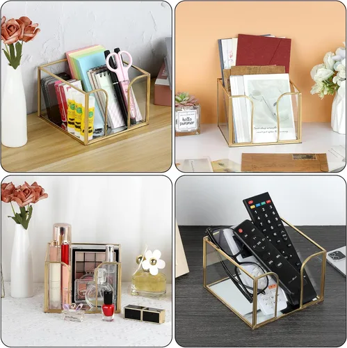 Miniatura 5 de Sumnacon Servilletero de vidrio para mesa, elegante servilletero de cóctel, moderno servilletero para servilletas de papel, servilleteros dorados