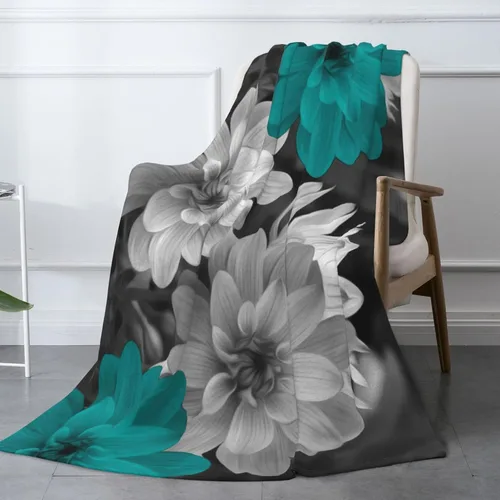 Miniatura 3 de Te-al - Manta floral gris con flores Te-al para sofá cama, manta de franela suave y mullida para cama, sofá, silla, decoración floral Te-al, 40 x 50