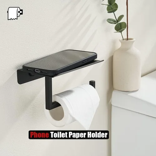 Miniatura 5 de JQK TPH202-PB - Estante para papel higiénico, soporte para rollo de papel higiénico con estante para teléfono, dispensador de papel de seda de acero