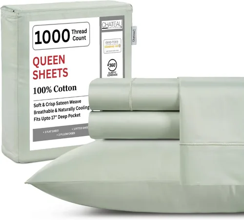 Miniatura 26 de Juego de sábanas 100% algodón para cama King, juego de sábanas certificadas de 1000 TC con bolsillo profundo, juego de sábanas y fundas de almohada