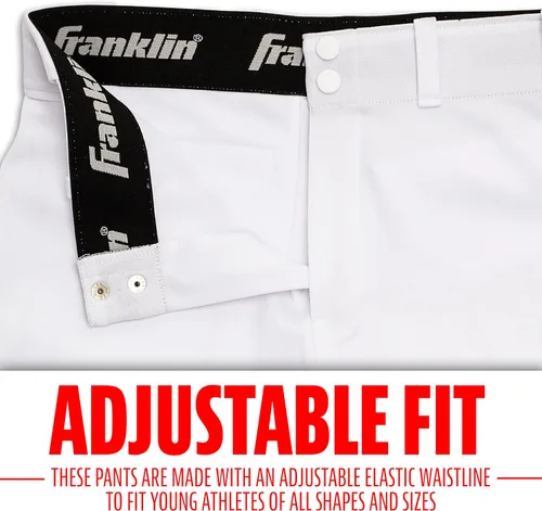 Miniatura 3 de Franklin Sports Pantalones de béisbol y sóftbol juveniles, hasta la rodilla + pantalones de béisbol de ajuste relajado para niños, color blanco