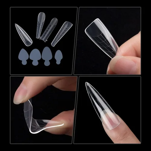 Miniatura 4 de 288 piezas de forma de uñas dobles con adhesivo de silicona francesa, kit de moldes de doble sistema reutilizable para uñas de línea francesa guías