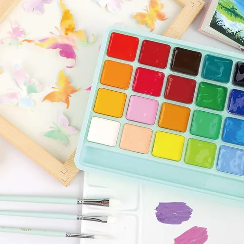 Miniatura 5 de HIMI - Juego de pintura Gouache de 24 colores vibrantes, pinturas no tóxicas, diseño de taza de gelatina con pinceles de pintura de paleta, portátil