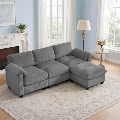 Miniatura 12 de Sofá biplaza modular de 61 pulgadas, asiento extra profundo para sala de estar, sofá de pana profundo con almohadas para reposabrazos, cosido