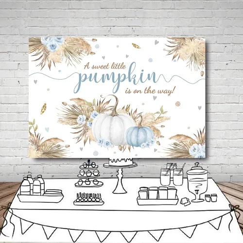 Miniatura 4 de MEHOFOND Telón de fondo bohemio de calabaza pequeña de 7 x 5 pies para niño, baby shower, hojas de otoño, hierba de pampas, hierba de Acción