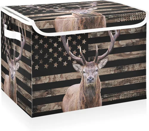 Miniatura 13 de CaTaKu Grandes Canastas de Almacenamiento de Tela con Tapas, Cajas de Almacenamiento Rojas con Bandera Americana de Camiones con Asas para Organizar