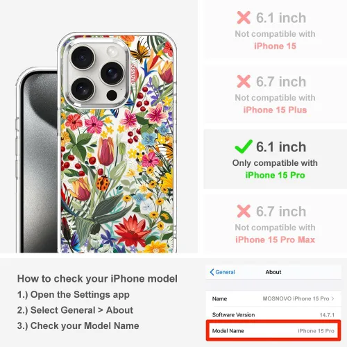 Miniatura 2 de MOSNOVO Funda para iPhone 15 Pro, [Buffertech Protección contra Caídas de Grado Militar de 6.6 pies] [Tecnología Anti Desprendimiento] Funda Claro