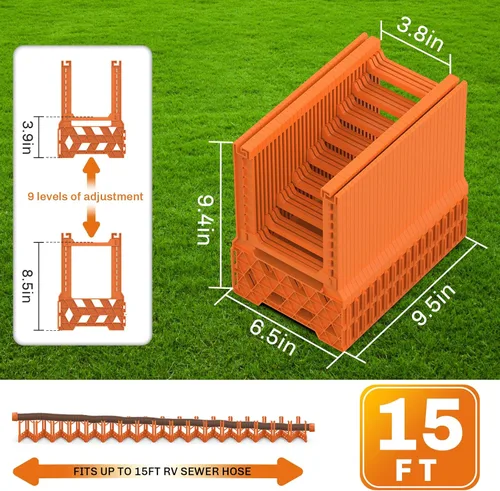Miniatura 5 de WELLUCK Soporte de Manguera de Alcantarillado para RV de 15 Pies, Soporte de Alcantarillado para RV Naranja Brillante con Diseño de Altura