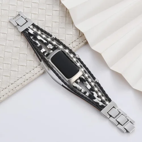 Miniatura 5 de Leather Bands Compatible with Fitbit Charge 6/Charge 5 Bands for Women, Boho Handmade Multilayer Wrap Bracelets Jewelry Strap Replacement for Charge