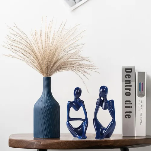 Miniatura 5 de Decoración de baño azul de 3 piezas pequeñas decoraciones para estantes, estatuas de pensador de resina, esculturas, decoración del hogar