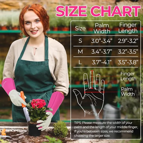 Miniatura 6 de HANDLANDY Guantes de jardinería de poda de rosas para hombres y mujeres, guantes largos a prueba de espinas, piel de cerdo, transpirables