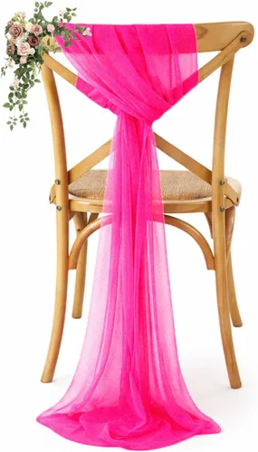 Miniatura 21 de VDS Paquete de 25, Rojo Manzana, Lazos de Gasa para Sillas con Bordado de Chiffon, Funda para Silla con Moño en la Parte Posterior, Ideal