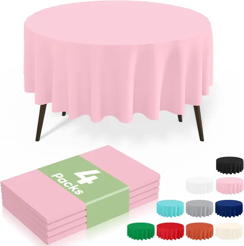 Miniatura 56 de misaya Paquete de 4 manteles desechables de plástico, mantel redondo impermeable de 84 pulgadas, a prueba de fugas y resistentes manteles Azul