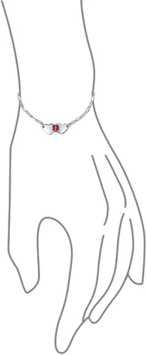 Miniatura 6 de Pulsera de identificación de alerta médica grabable con doble forma de corazón en blanco para mujeres y adolescentes, de plata de ley 925, muñeca